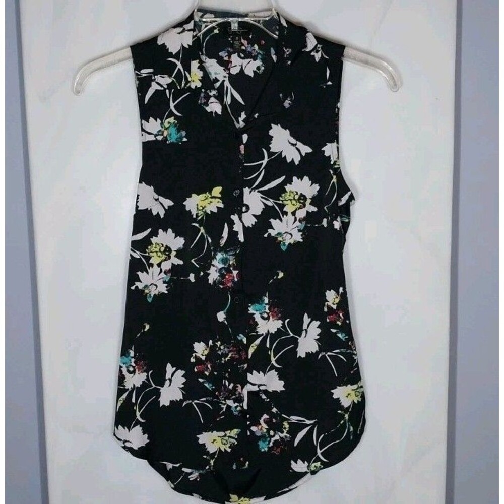 Jessica Simpson Sleeveless Top Sz S Black Floral Button Up Open Back Tunic Boho